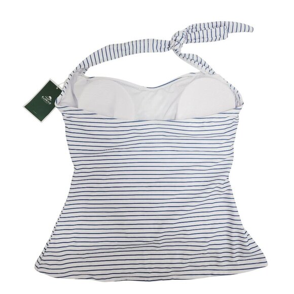 Striped Blue White One-Piece Swimsuit Eomenie Adjustable Halter Neck  M Size - Picture 3 of 4